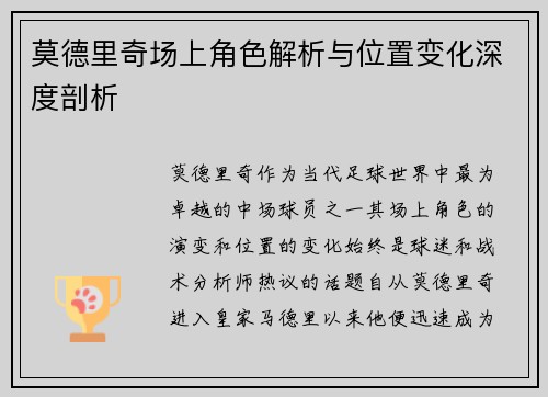 莫德里奇场上角色解析与位置变化深度剖析